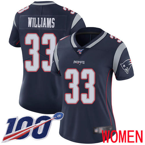 New England Patriots Football 33 100th Limited Navy Blue Women Joejuan Williams Home NFL Jersey